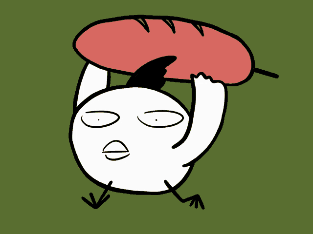 a cartoon of a bird holding a sausage in its mouth