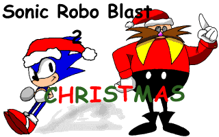 sonic robo blast christmas poster with sonic and dr eggman