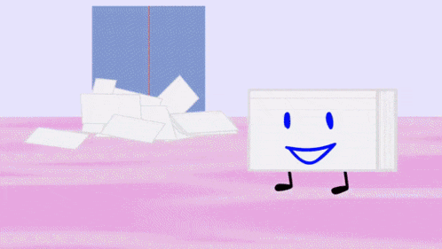a cartoon drawing of a stack of notebooks with a face drawn on them