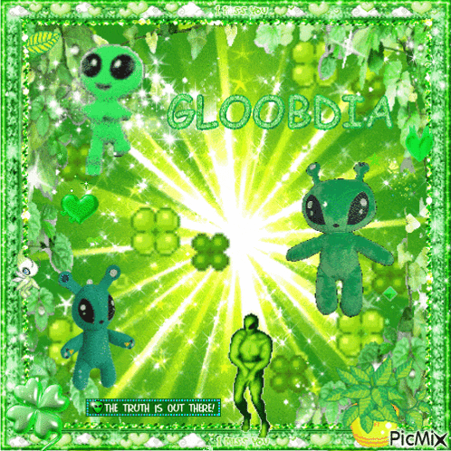 a picture with green aliens and the words gloobbia