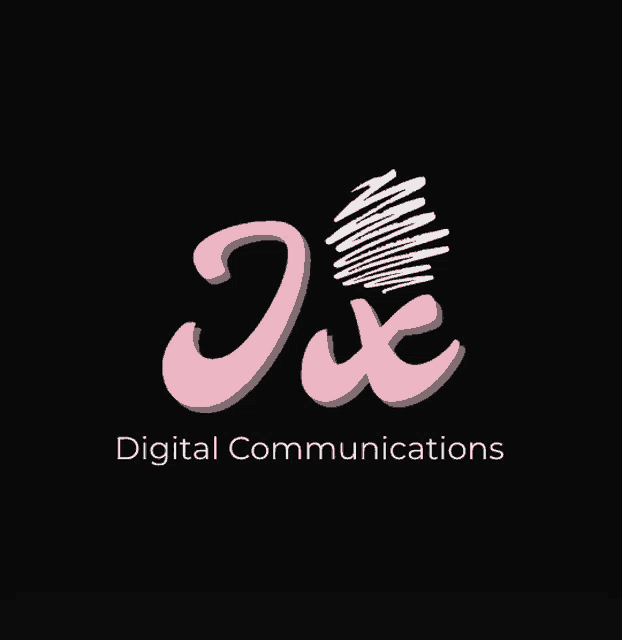 a logo for digital communications with pink lettering