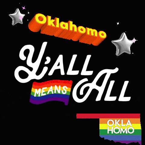 a black background with oklahoma y'all means all