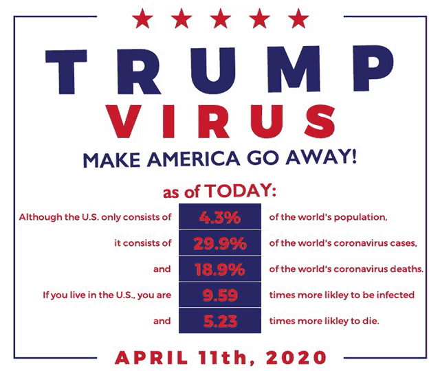 a poster that says " trump virus make america go away " on it