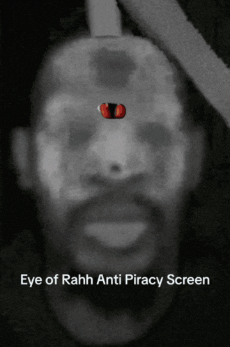 a black and white photo of a man with the words eye of rahh anti piracy screen at the bottom