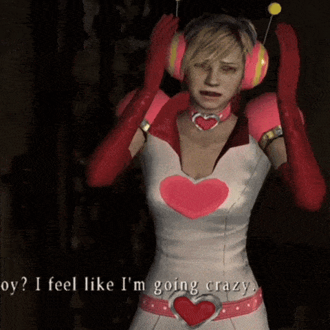 a video game character with headphones on says oy i feel like i m going crazy