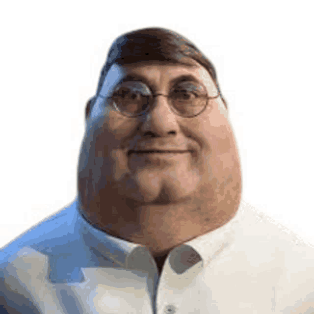 a man with glasses and a large belly is smiling .