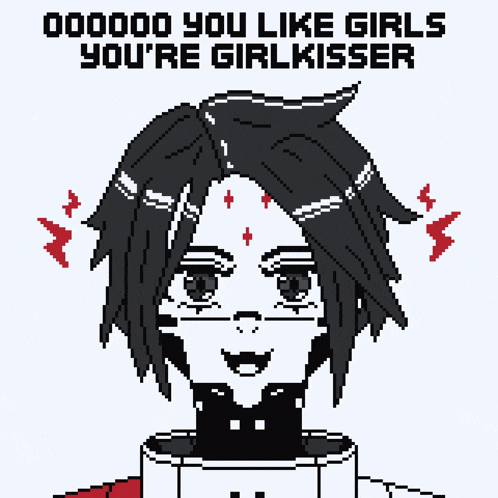 a pixel art of a girl with the words you like girls you 're girl kisser