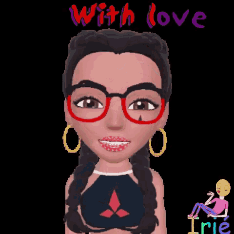 a cartoon girl wearing glasses and braids is surrounded by hearts and the words with love