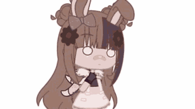 a drawing of a girl with long brown hair and a bunny ear .