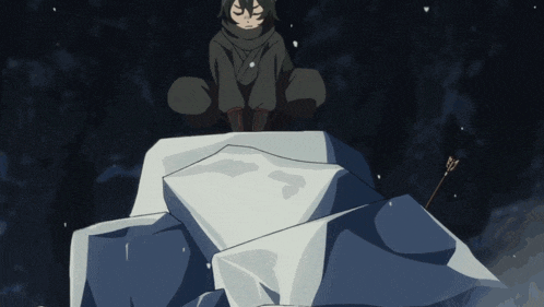 a drawing of a person sitting on a rock