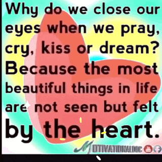 why do we close our eyes when we pray cry kiss or dream? because the most beautiful things in life are not seen but felt by the heart