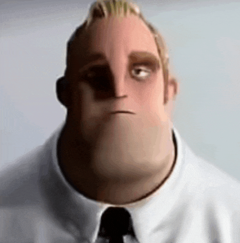 a close up of a cartoon character wearing a white shirt and black tie .