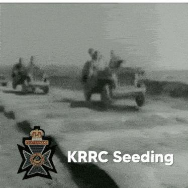 a black and white photo with the words krrc seeding on it