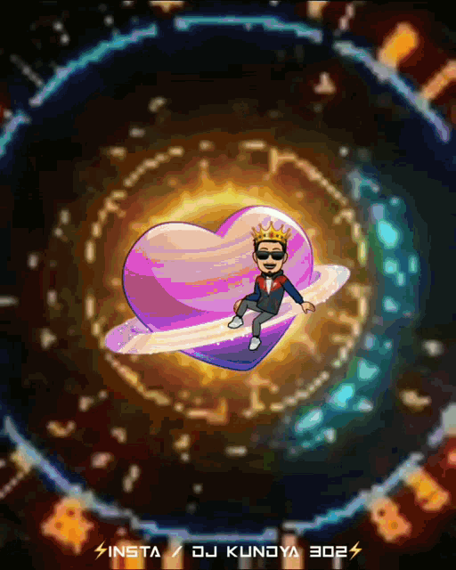 a cartoon of a man in a crown sitting on a heart with the words insta dj kundya 302 below him