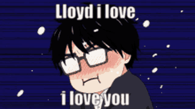 a cartoon of a man with glasses saying i love you