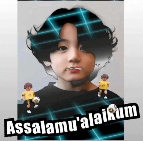 a picture of a boy with the words assalamu ' alaikum written on it