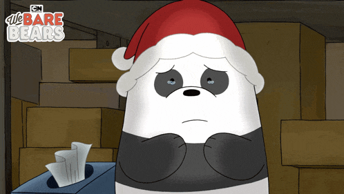 a cartoon of a bear wearing a santa hat with the words we bare bears behind him