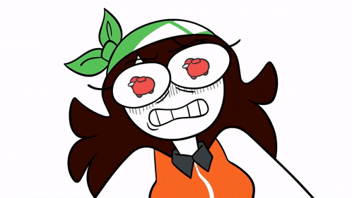 a cartoon of a girl with a green headband and glasses