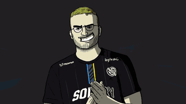 a cartoon drawing of a man wearing a shirt that says solarry