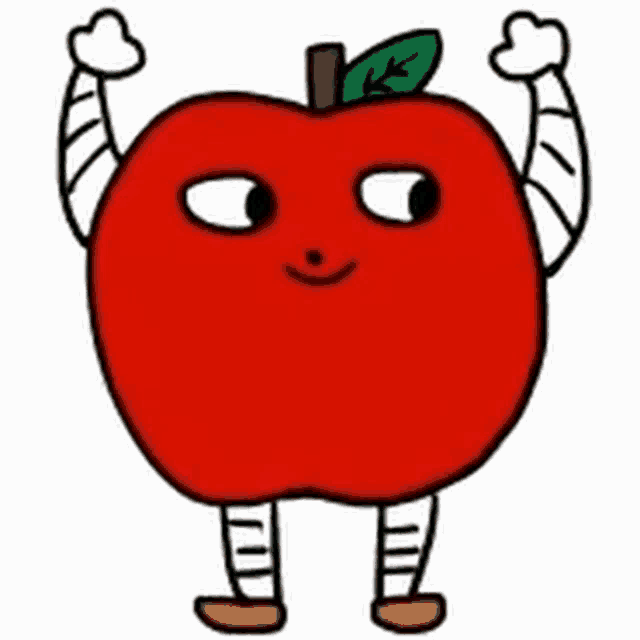 a cartoon drawing of an apple with a bandaged arm