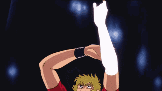 a cartoon character is giving the middle finger with a light coming out of his hand