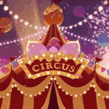 a cartoon drawing of a circus tent with a sign that says circus