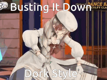 a cartoon character is busting it down with dork style