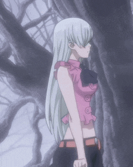 a girl with long white hair wearing a pink top and black pants