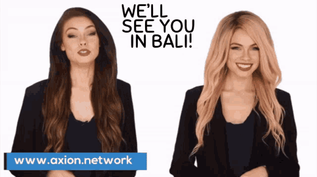 two women are standing next to each other with the words we 'll see you in bali