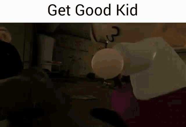 a picture of a cartoon character with the words get good kid