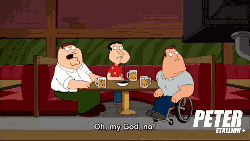 a cartoon of peter etallion sitting at a table