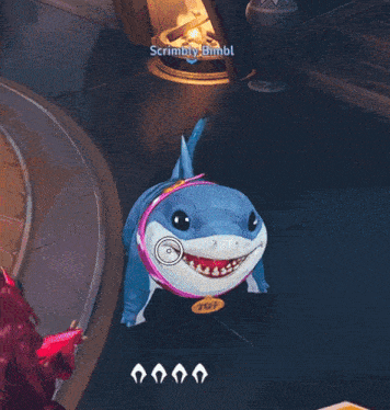 a shark in a video game with the name scrimbly bimbt on it