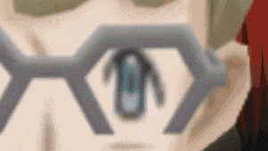 a close up of a person 's face with a pair of glasses on .