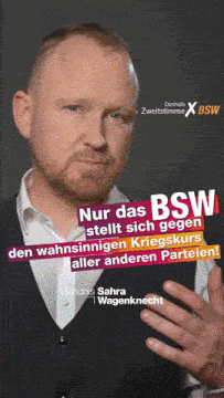 a man with a beard is featured on a bsw poster