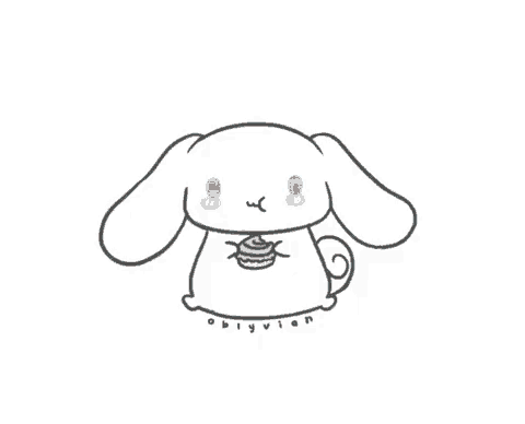 a drawing of a bunny holding a cupcake with oblivion written on it