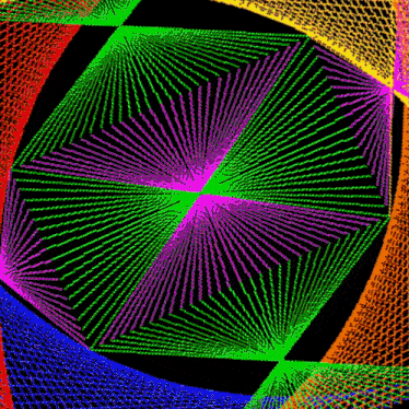 a colorful optical illusion of a cube with a green center
