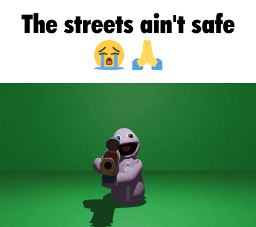 a cartoon character holding a camera with the words the streets ain 't safe above it
