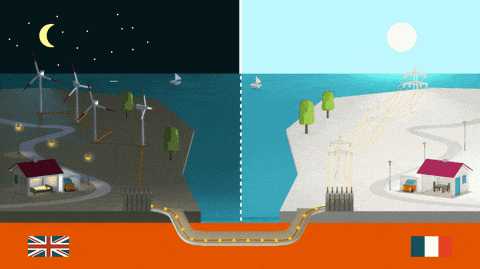 a drawing of a wind farm at night and a drawing of a wind farm at day
