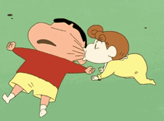 a cartoon of a man blowing a kiss on a woman