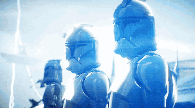 a group of clone trooper soldiers are standing in a line