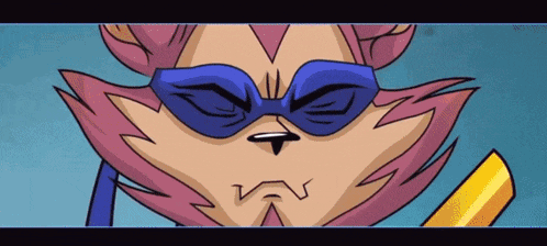 a close up of a cartoon character wearing a mask and sunglasses