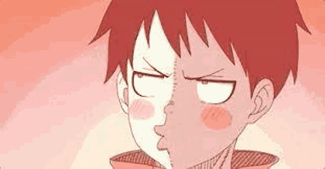 a cartoon of a boy with red hair making a funny face with his mouth open .