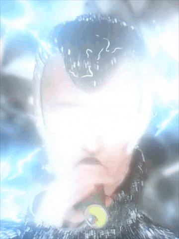 a close up of a person 's face with a light coming out of it
