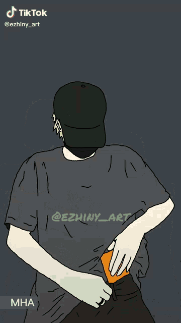 a drawing of a man wearing a mask and a man wearing a green hoodie with the letters mha on the bottom