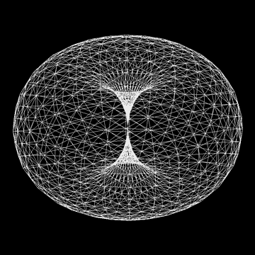 a black and white drawing of a sphere with a hole in the middle .