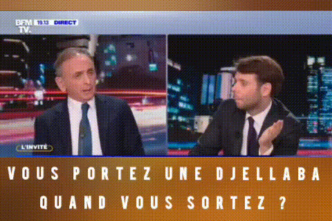 two men are talking on a bfm tv channel