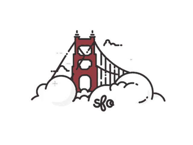 a drawing of the golden gate bridge in san francisco surrounded by clouds