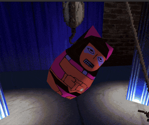a pixelated image of a cartoon character with a skull on his face