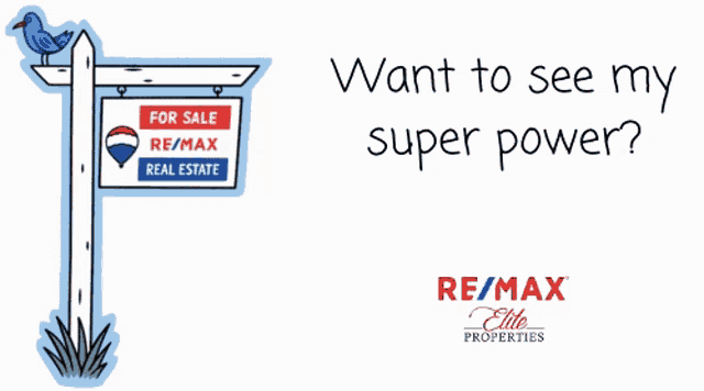 a cartoon of a sold for sale real estate sign with the words want to see my super power