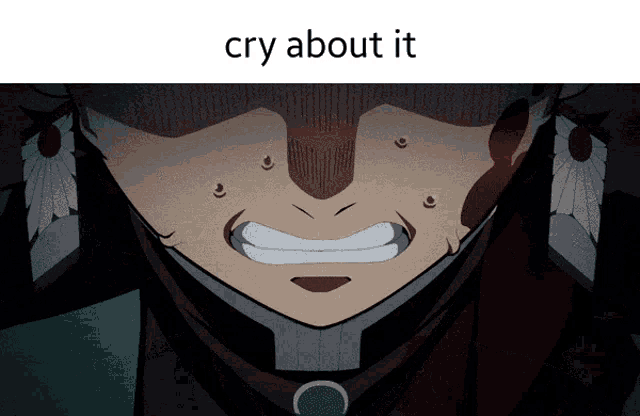 a close up of a man 's face with the words cry about it above it
